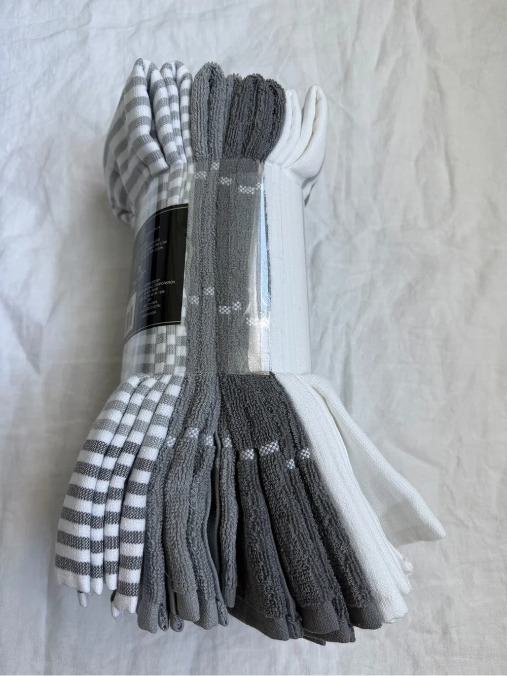 Gray & White Striped Kitchen Towels - 8 Pack